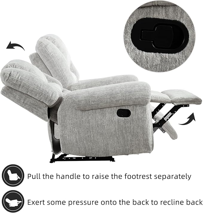 CANMOV Manual Recliner Chair, Classic and Traditional Manual Recliner Chair with Comfortable Arms and Back Single Sofa for Living Room, White Grey