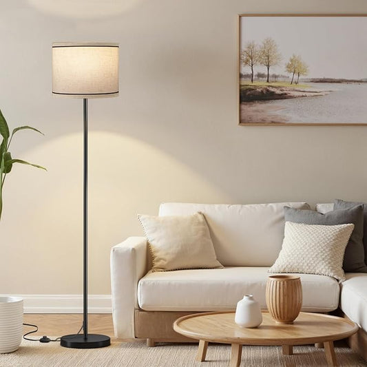 Ambimall 60'' Modern Floor Lamp with Shade, Tall Lamps for Living Room, Bedroom, Office, Dining Room, Beige Lampshade with Black Stripes(Without Bulb)
