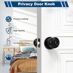 Estmoon 5 Pack Interior Door Knobs Black Privacy Door Handle, Keyless Door Locks for Interior Doors Locks for Bedroom/Bathroom, Interior Lockset for Left/Right Handled Doors