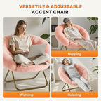Sweetcrispy Saucer Chairs, Comfy Folding Cozy Faux Fur Living Room Reading Lounge Chair with Soft Thick Padded Seat & Metal Frame Modern Style Bedroom Home Dorm for Kids Adults, X-Large - Peach