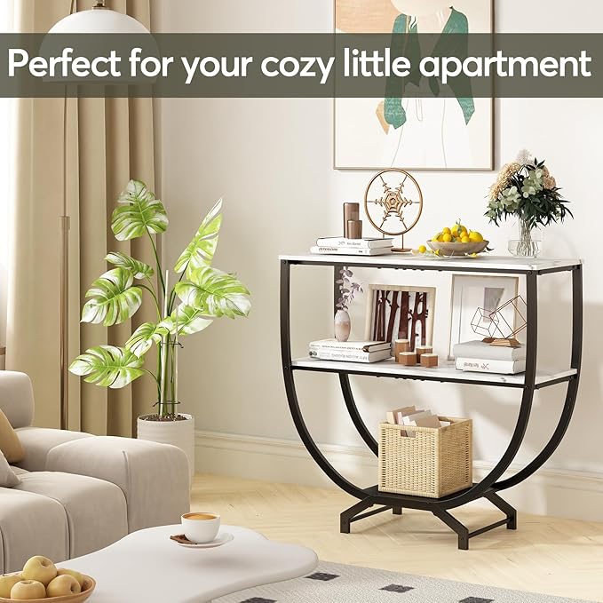 GILLAS 3 Tier Console Tables, 30" Height Entryway Table, Sofa Table Behind Couch Table, Industrial Entryway Furniture Entry Way Table with Storage for Living Room, Hallway, Entrance, White