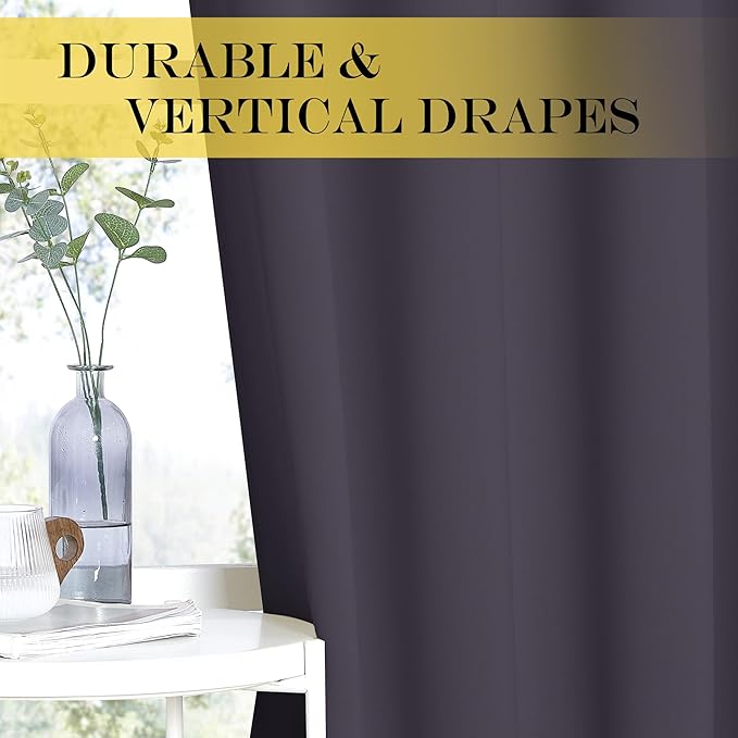 NICETOWN Blackout Curtains 120 inch Length for Sliding Glass Door, Grommet Thermal Insulated Room Darkening Sound Reducing Drapes for Room Divider, 1 Panel, W52 x L120, Greyish Purple