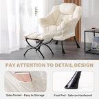 Tiita Lazy Chair with Ottoman, Beige Modern Large Accent Chair, Comfy Leisure Sofa Armchair with Ottoman, Reading Chair with Footrest for Bedroom, Living Room, Dorm Rooms, Velvet Beige
