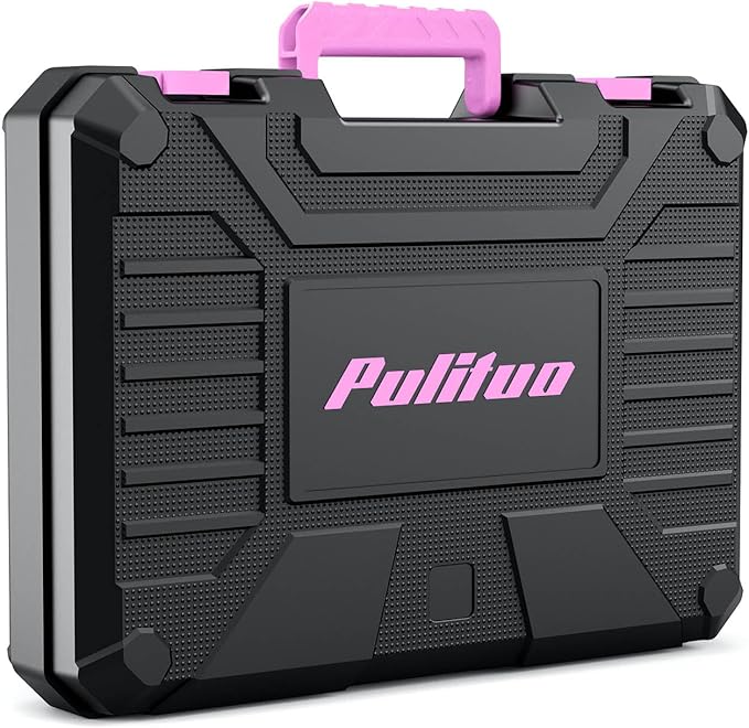 PULITUO Drill Set, 148-Piece Home Tool Set with 12V Pink Cordless Drill, Hand Tool Kits, and Tool Box, Suitable for Men, Women, and DIY Enthusiasts for Home Improvement.