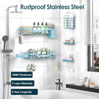 NESOMI Shower Caddy Adhesive Shower Organizer 7-Pack, Rustproof Stainless Steel Bathroom Shelves, Large Capacity No-Drill Rack Storage Accessories with Soap Dish Toothbrush Holder Hooks