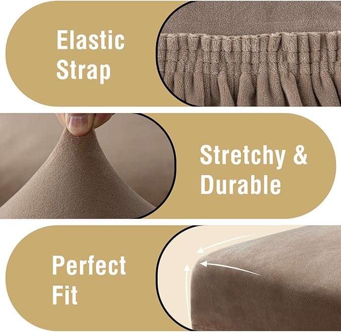 H.VERSAILTEX Dining Chair Covers Stretch for Dining Room Set of 4 Parson Chair Slipcovers Protectors, Soft Thick Solid Velvet Fabric Washable, Taupe