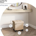 Storage Ottoman Cube with Small Bin, 15-in Square Ottoman with Storage for Living Room and Bedroom, Small Ottomans Foot Rest, Velvet Foot Stools Ottomans Max 330lbs, Taupe