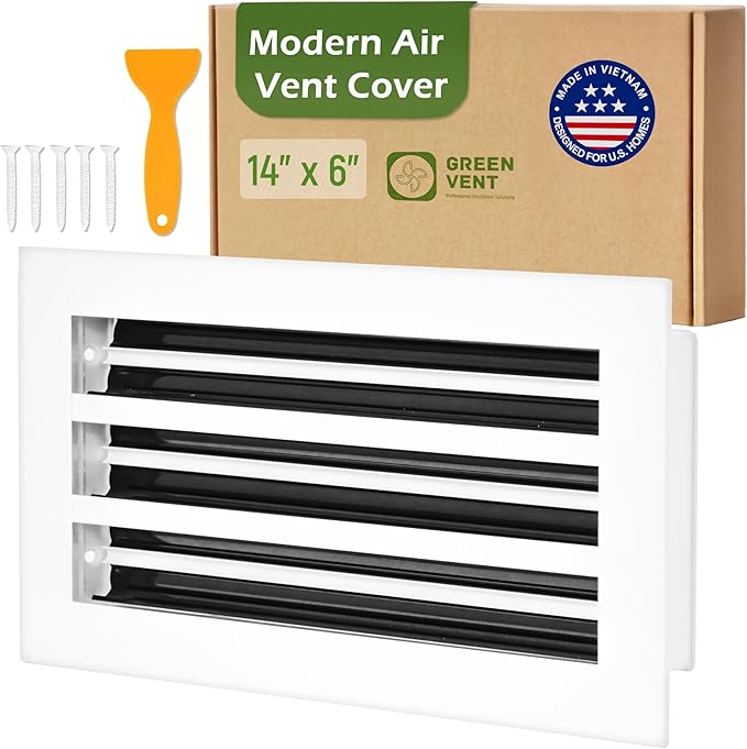 Modern Air Vent Cover 14x6 (Duct Opening) - Decorative White Aluminum Linear Slot Diffuser for Wall, Ceiling, Floor Register - Quiet Operation HVAC Grille for Home with Adjustable Airflow