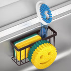 Sponge Holder Smiley Face,Sink Caddy,Sink Organizer with 2 Suction Cups/1 Adhesive Strips,Designed for Sponge,Soap,Dish Brush,Scrubber - Bronze