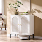 Modern Buffet Cabinet with Storage, 34" Tall Fluted Arched Sideboard Cabinet w/Adjustable Shelves, Wooden Modular Coffee Bar for Dining Room, Kitchen, Living Room, Entryway, White