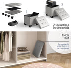 Storage Ottoman Cube with Small Bin, 15-in Square Ottoman with Storage for Living Room and Bedroom, Small Ottomans Foot Rest, Leather Foot Stools Ottomans Max 330lbs, Light Grey