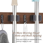 Mop Broom Holder Wall Mount with 3 Slots & 4 Hooks - Wood Broom Mop Hanger for Pantry Kitchen Organization - Garden Tool Organizer for Closet Laundry Room - for Rustic Farmhouse Kitchen Decor