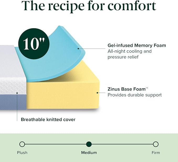 Zinus 10 Inch King Cooling Essential Memory Foam Mattress [NewVersion], Fiberglass Free, Medium Feel, Breathable Cooling Layers, Certified Safe Materials