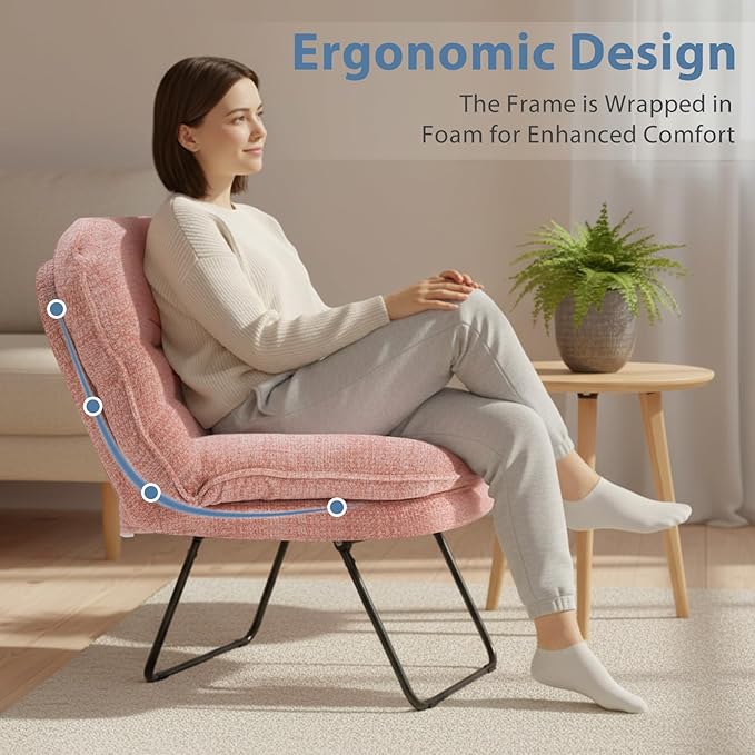 DUMOS Comfy Saucer Chair,Foldable Padded Chairs for Bedroom, Dorm & Gaming, Foldable Fashion Floor Chair with Back Support for Small Spaces,Hot New Pink