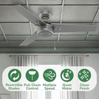 Hunter 44 inch Outdoor or Indoor Ceiling Fan No Light - Ceiling Fan without Light, For Patio, Porch, Garage, or Living Room, Standard Mount, 3 Blades, Pull Chain - Cassius 50256, Matte Silver