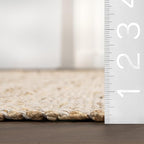 nuLOOM 6 Round Elfriede Jute & Cotton Hand Woven Area Rug, Natural, Solid Rustic Farmhouse Style, Weaved Design, Natural Fiber, For Bedroom, Living Room, Dining Room, Hallway, Office, Entryway