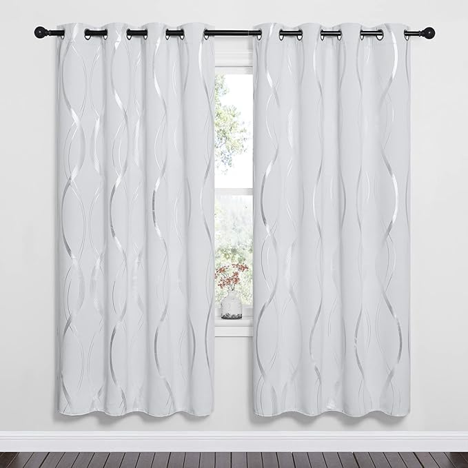 NICETOWN Room Darkening Curtains for Living Room - Easy Care Solid Thermal Insulated Grommet Room Darkening Curtains/Panels/Drapes for Bedroom Decoration (2 Panels, 52 by 72, Greyish White)