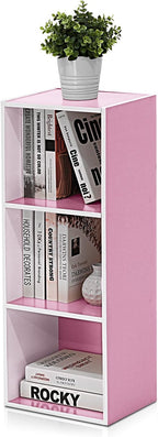 Furinno LUDER Book Shelf, 3-Cube Bookshelf, Bookcase with Open Shelves, 9.3 x 12 x 31.5, Easy Assembly, for Living Room, Bedroom, Home Office, White/Pink