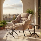 Tiita Lazy Chair with Ottoman, Khaki Modern Large Accent Chair, Comfy Leisure Sofa Armchair with Ottoman, Reading Chair with Footrest for Bedroom, Living Room, Dorm Rooms, Velvet Khaki