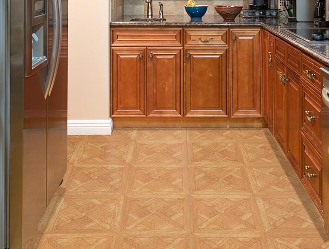 Nexus Self Adhesive 12-Inch Vinyl Floor Tiles, 20 Tiles - 12" x 12", Light Oak Diamond Parquet Pattern - Peel & Stick, DIY Flooring for Kitchen, Dining Room, Bedrooms & Bathrooms by Achim Home Decor