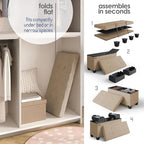Storage Ottoman Bench with Bins, 30-in Storage Bench for Bedroom End of Bed, Folding Foot Rest Ottoman for Living Room Max 660lbs, Fabric Ottomans, Taupe