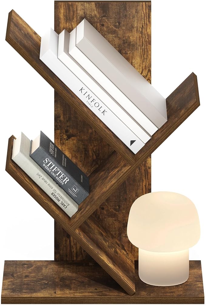 Furinno Tree Book Shelf, 3-Tier Bookshelf with Angled Open Shelf, Tree Bookcase for Room Decor, 8.4 x 15.7 x 21.3, for Organization and Storage, for Living Room, Bedroom, Home Office, Amber Pine | Furinno, Tree Bookshelf, 3-Tier, Floor Standing, Tree B...