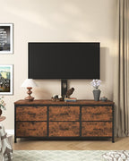 TV Stand with Mount, Fabric Dresser with 6 Drawers for 32/45/55/60/65/75 inch TVs, Dresser Entertainment Center, Modern Media TV Console Table
