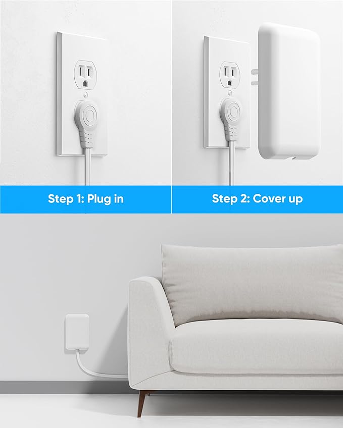 Flat Extension Cord with Outlet Cover, Olcorife Flat Plug Power Strip with 6 Outlets and 3 USB Ports, 2000 Joules Surge Protector, 10 FT Cord Hidden Outlet Extender for Tight Spaces