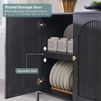 Modern Buffet Cabinet with Storage, 92.63" W Fluted Arched Sideboard Cabinet w/Adjustable Shelves, Wooden Modular Coffee Bar for Dining Room, Kitchen, Living Room, Entryway, Dark Grey