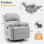 Recliner Chair, 360 Swivel Rocker Chair for Adults, Small Rocking Recliner for Small Spaces, Upholstered Fabric Glider Recliner Nursery