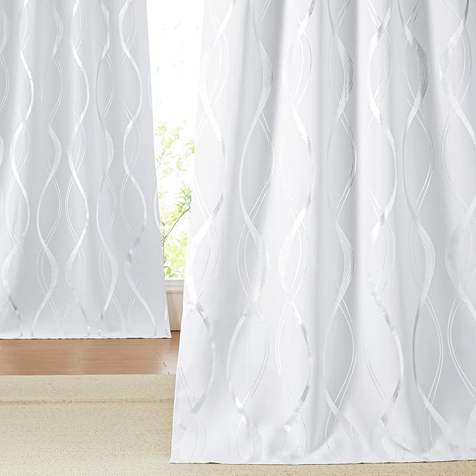 NICETOWN Room Darkening Curtains for Living Room - Easy Care Solid Thermal Insulated Grommet Room Darkening Curtains/Panels/Drapes for Bedroom Decoration (2 Panels, 52 by 72, Greyish White)