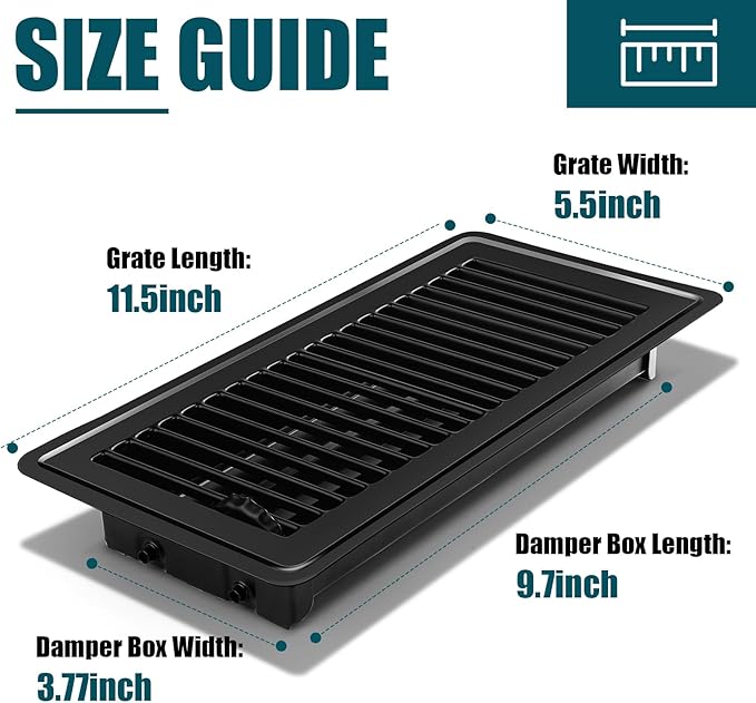 VOISEN Floor Register 4x10, 8 Pack Black Floor Vent Covers, Heavy Duty Steel Walkable Floor Vents,Vent Covers for Home Floor