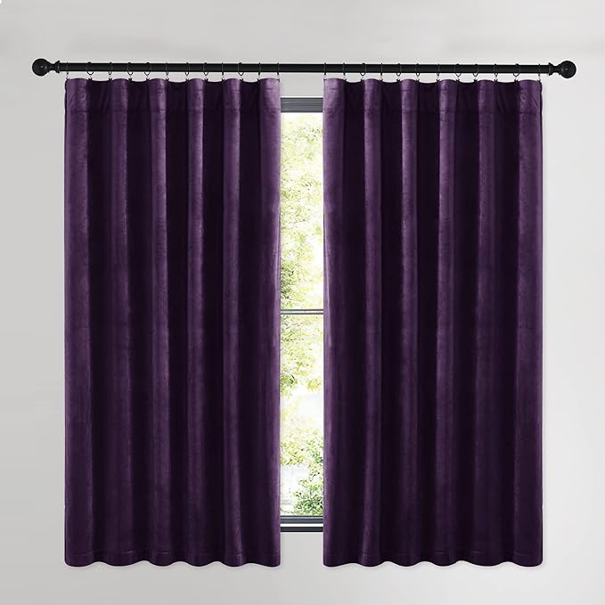 NICETOWN Purple Velvet Curtains 63 inches for Bedroom, Sound Reducing Heavy-Duty Solid Rod Pocket Light Blocking Drapes/Panels for Kitchen (Navy Blue, 2 Panels, 52 inches Wide Each Panel)