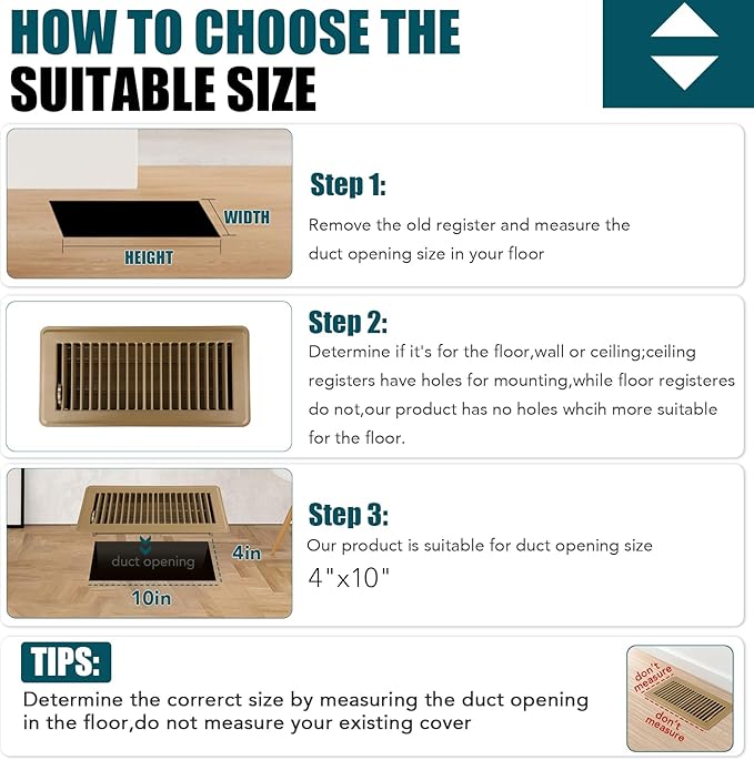 VOISEN 4x10 Floor Register, Brown Floor Vent Covers,Heavy Duty Steel Walkable Floor Vents,Vent Covers for Home Floor