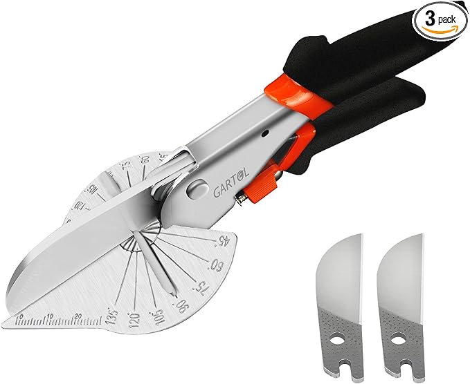 GARTOL Miter Shears- Multifunctional Trunking Shears for Angular Cutting of Moulding and Trim, Adjustable at 45 to 135 Degree, Hand Tools for Cutting Soft Wood, Plastic, PVC, with Replacement Blades
