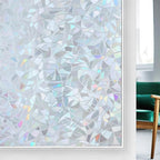 rabbitgoo Window Privacy Film Rainbow Film Decorative Window Sticker, 3D Static Stained Glass Cling Tint for Home Heat Control Non-Adhesive, Grayish Silver, 29.5 x 118.1 inches