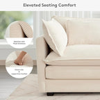 ROWHY 150'' Modular Sectional Cloud Couch, 7 Seater Corner Sofa Big Comfy Corduroy V Shaped Couch with 4 Throw Pillows, Convertible Chaise, Ottoman, Couches for Living Room Office Beige