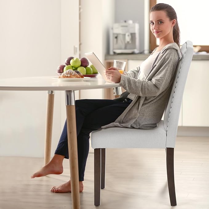 DUMOS Dining Chairs Set of 4, Moden Kitchen Table Chairs with Wooden Legs and Padded Seat for Dining Room/Kitchen/Living Room/Restaurant, Grey