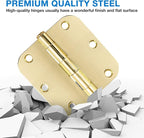 18 Pack Interior Door Hinges Polished Brass 3.5 inch X 3-1/2" 5/8 Radius,3 ½"Gold Round Standard Hinge for Single Doors DIY Assembly Bi-fold Table Hardware Kit House Accessories Home Eseentials