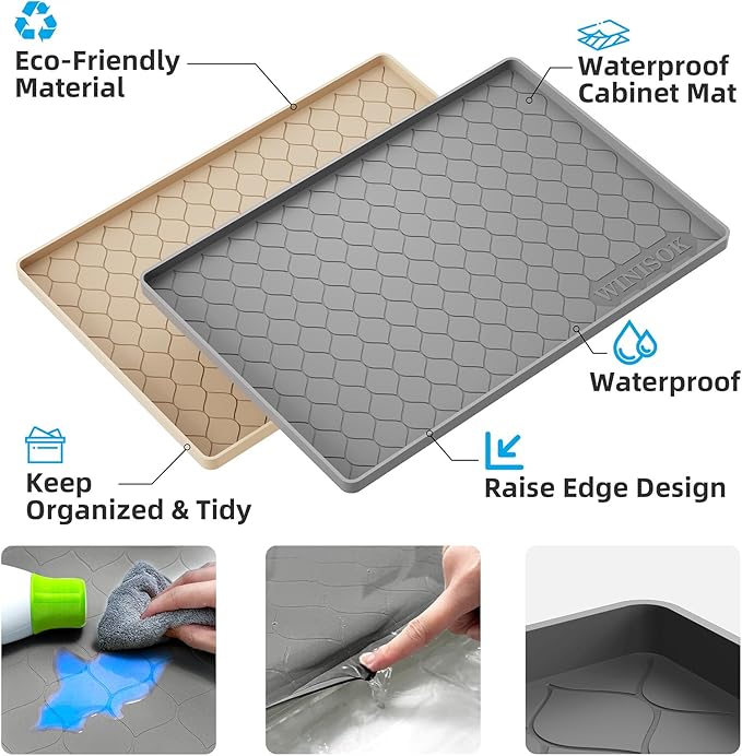 Winisok Silicone Under Sink Mat 37" x 22", kitchen Essentials and Gadgets, Shelf liner and Cabinet Protector, Home Organizers and Storage, Waterproof Bathroom Tray