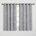 NICETOWN Blackout Curtains 63 inch Length 2 Panels, Silver Grey Window Treatment Thermal Insulated Soundproof Grommet Wave Line Foil Print Design Draperies for Living Room (52 inches Wide)