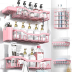 NESOMI Shower Caddy Adhesive Shower Organizer 8-Pack, Rustproof Stainless Steel Bathroom Shelves, Large Capacity No-Drill Rack Storage Accessories with Soap Dish Toothbrush Holder Hooks