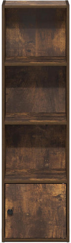 Furinno LUDER Book Shelf, 4-Tier Bookshelf with Open Shelf, Standing Bookcase with 1 Door Cabinet, 9.3 x 12 x 41.8, for Organization and Storage, for Living Room, Bedroom, Home Office, Amber Pine