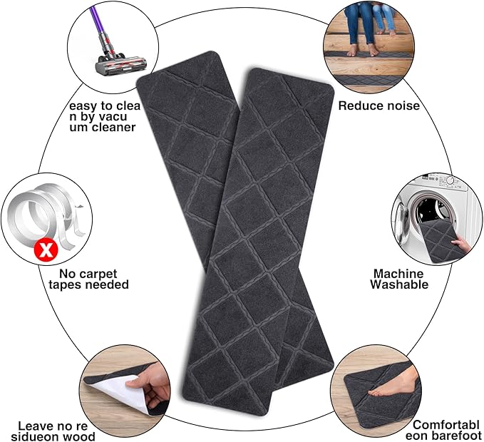 Stair Treads for Wooden Steps 15pcs - 8x30in Carpet Stairs Runner Indoor Non-Slip Stair Mats for Kids Elders and Pets