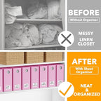 SpaceAid 8 Pack Bed Sheet Organizers and Storage, Foldable Organizer for Linen Closet, Set Folder Keeper with Window XL (Queen & King Size) Bedding Container (Pink, 8 Pack)
