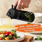 2 in 1 Glass Oil Sprayer & Dispenser,16oz/470ml Olive Cooking, Air Fryer, and Salad, for Kitchen Gadgets and Air Fryer Accessories, w/Stickers (Black + Dark Green Bottle 2)