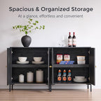 Modern Buffet Cabinet with Storage, 123.5" W Fluted Arched Sideboard Cabinet w/Adjustable Shelves, Wooden Modular Coffee Bar for Dining Room, Kitchen, Living Room, Entryway, Dark Grey