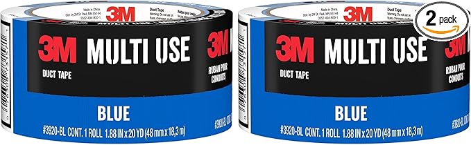 3M Multi-Use Colored Duct Tape, Blue with Strong Adhesive and Water-Resistant Backing, Multi-Surface Duct Tape for Indoor and Outdoor Use, 1.88 Inches x 20 Yards, 1 Roll (3920-BL) (Pack of 2)