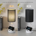 Dreamholder Table Lamp with 3 USB Charging Ports, Modern Desk Lamp with AC Outlet and Phone Stands, Perfect Bedside Lamp for Bedroom, Living Room, Office (Pack of 2), White&Black