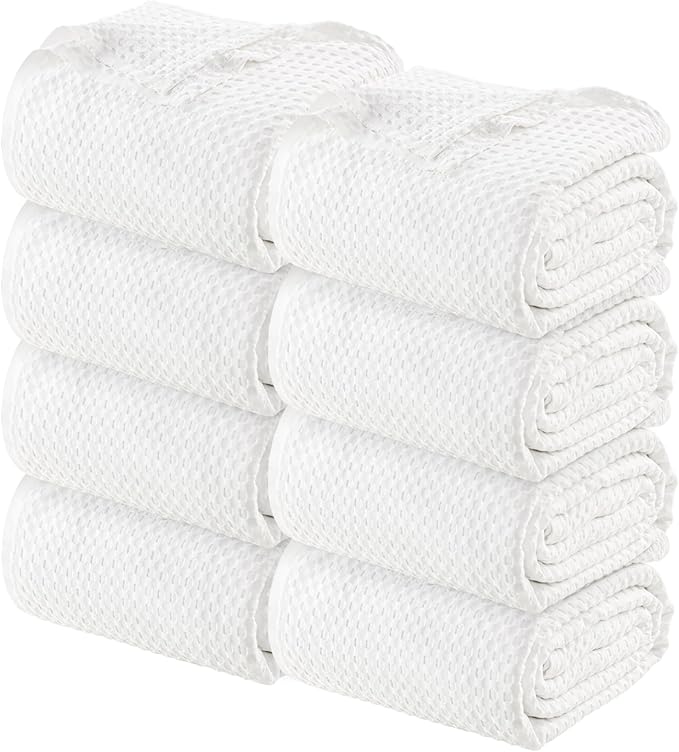 Utopia Bedding White 100% Cotton Waffle Blanket 300 GSM [Queen - 90x90 Inch] Soft Lightweight Breathable Bed Blanket for All Season (Pack of 8)